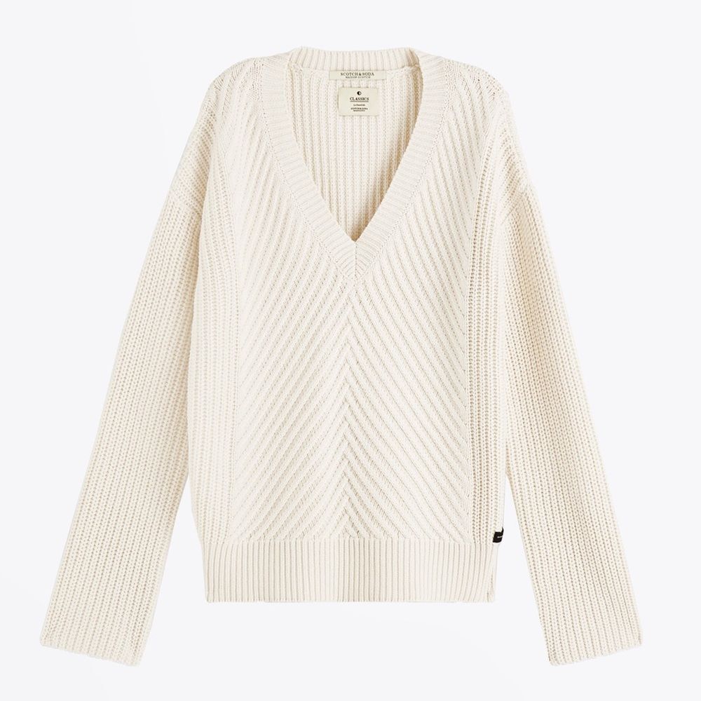 Scotch & Soda Sweater Chunky V-Neck Knit Pullover Cream Size Large Coastal